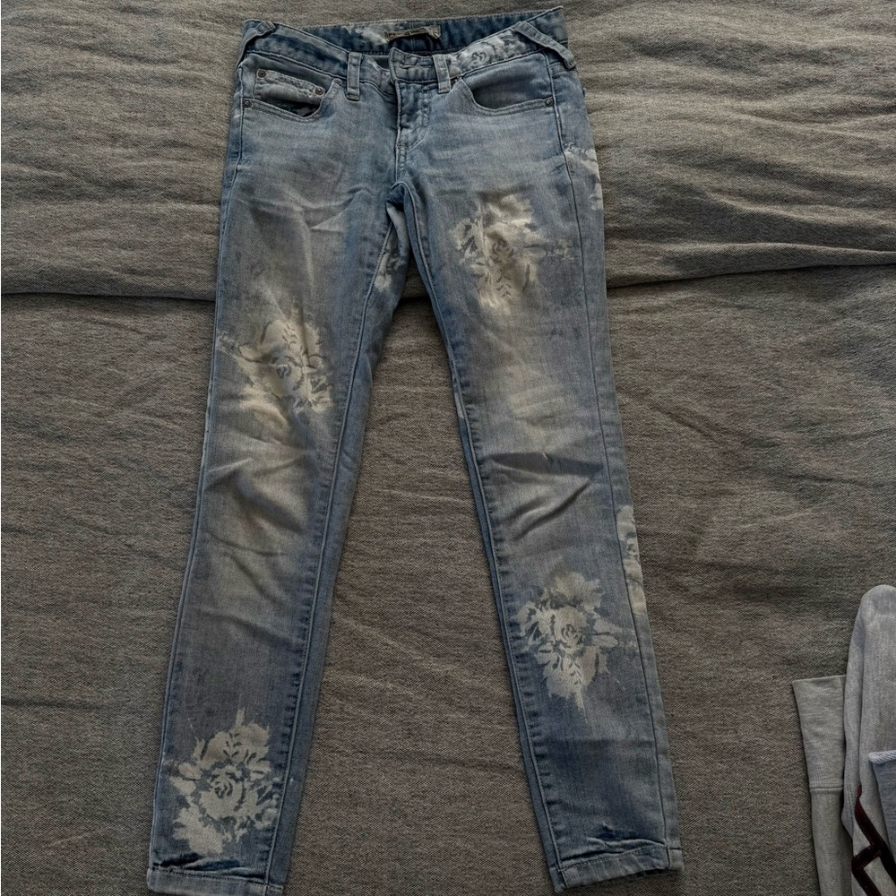 Free People Floral Blue Jeans
